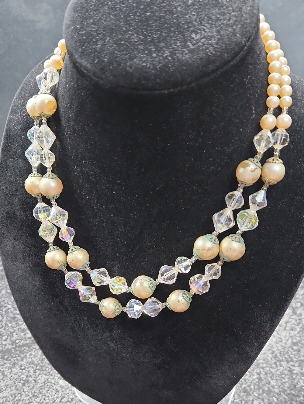 Champagne Faux Pearl and Crystal Multi-Strand Necklace